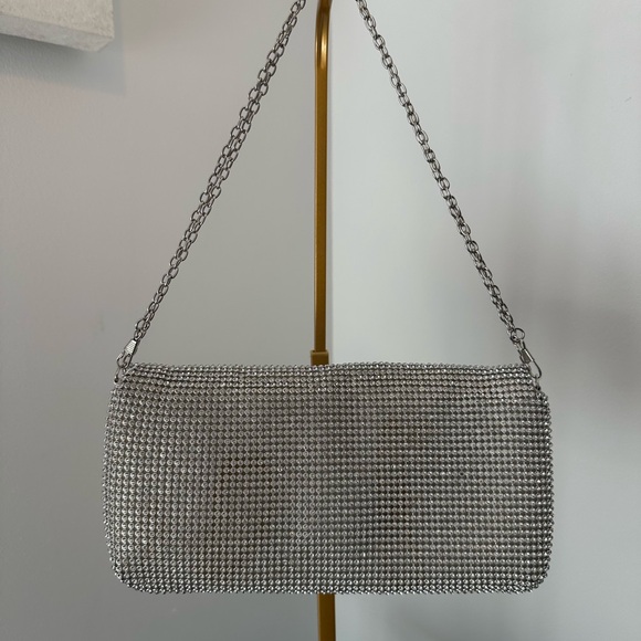 Lulu Townsend Rhinestone Silver Sparkly Beaded handbag purse clutch Crossbody - Picture 2 of 4